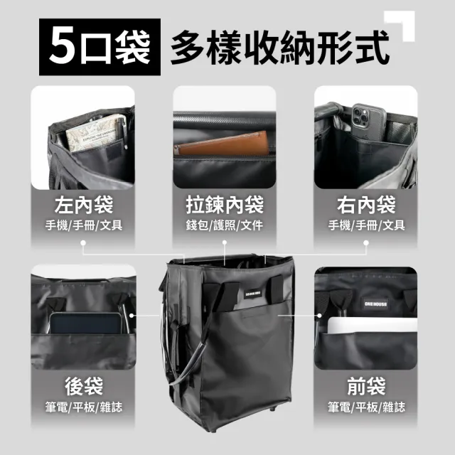 【ONE HOUSE】全新升級 45L丹邁多輪防水收納登機包-3in1手把皮革款(購物車/收納車/旅行包/登機箱/收納袋)