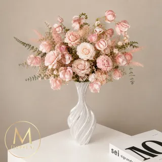 【Floral M】法式克里斯丁珠光花瓶(花瓶/插花/玻璃瓶/花器/花盆/陶瓷花瓶/桌面擺飾/居家裝飾)