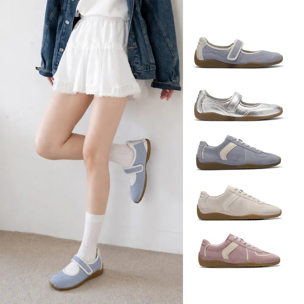 【Clarks】女鞋 Meridor Jane/Meridor Lo真皮時尚薄底瑪莉珍 休閒鞋(淺藍色 粉色 銀色 米白)