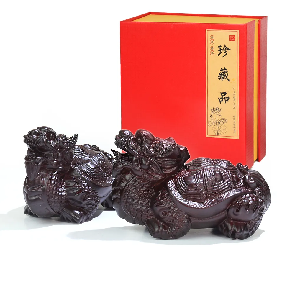【開運方程式】納財鎮宅助運黑紫檀龍龜一對(鎮宅聚福招財風水木雕擺件/入厝禮)