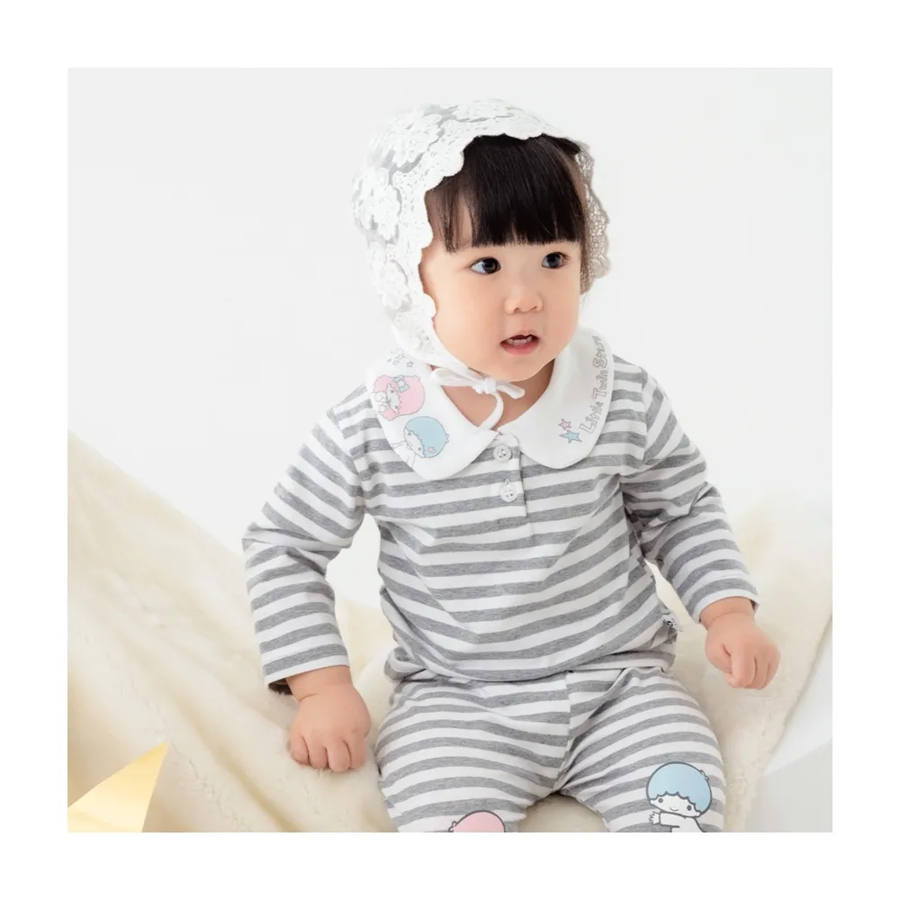 【OB 嚴選】台灣製純棉可愛雙子星彈性條紋半開襟嬰幼寶寶上衣嬰幼童裝 《KB1428》