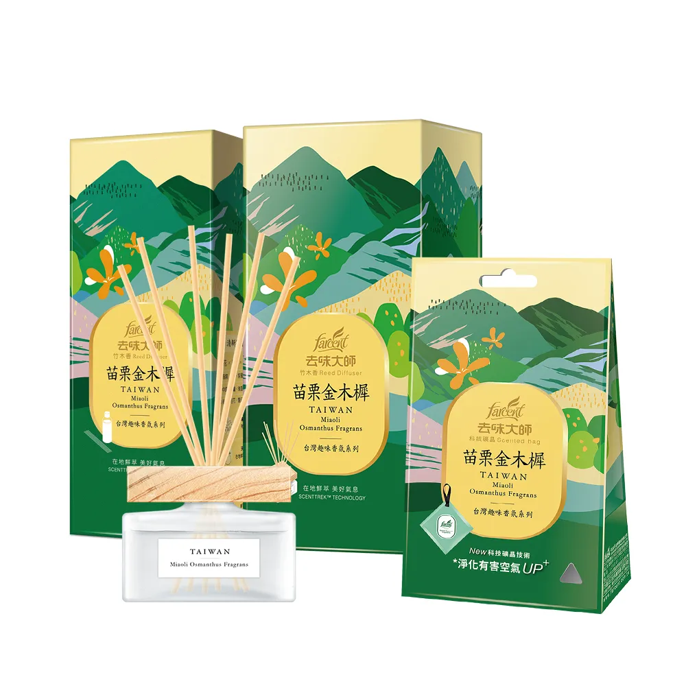 【去味大師】竹木香台灣趣味香氛-3件組(擴香80ml正裝X1+補充90ml補充包X1+擴晶香氛袋X1)