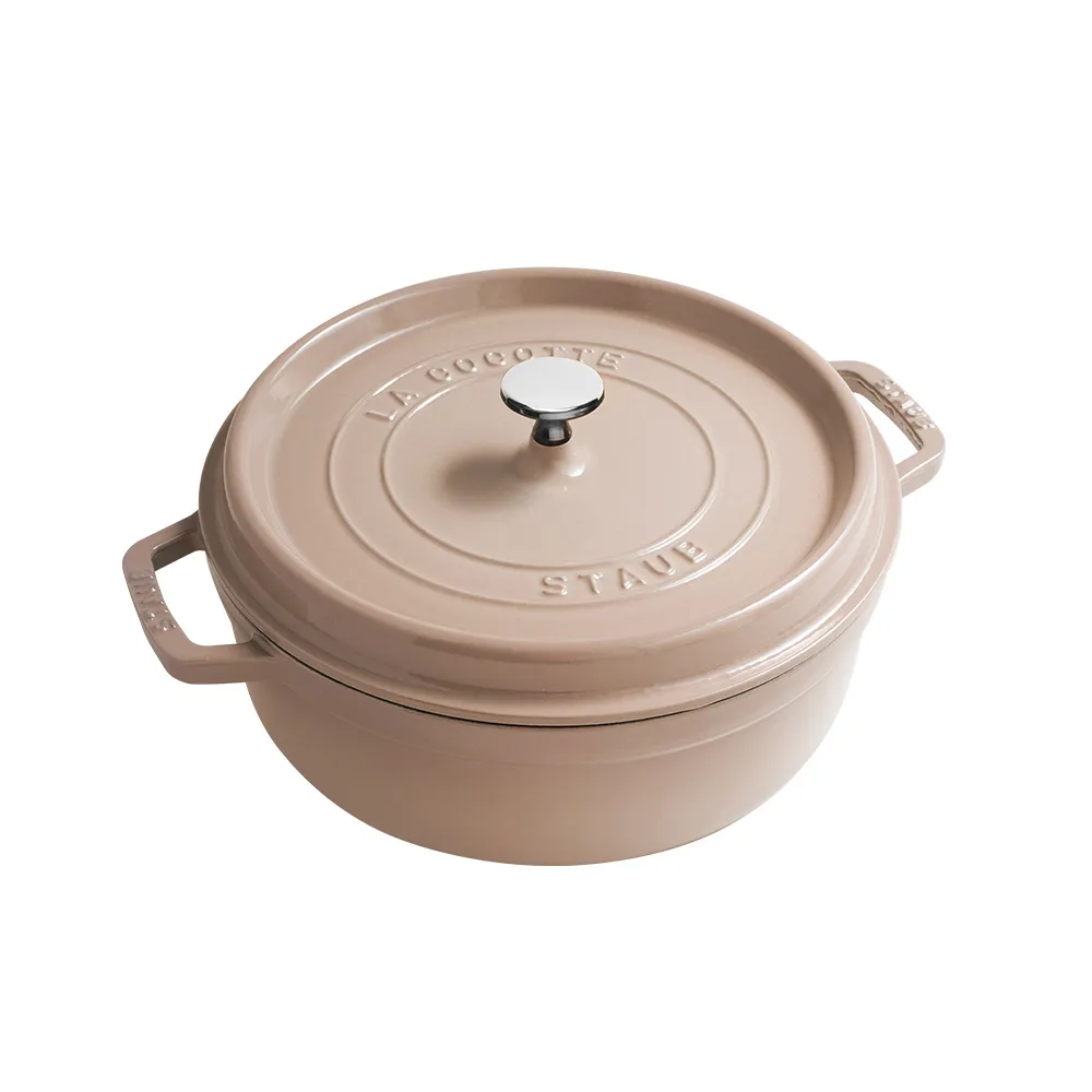STAUB】圓形琺瑯鑄鐵鍋淺鍋26cm-亞麻色/3.8L(德國雙人牌集團官方直營