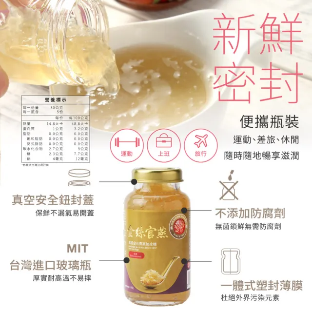 【Dragon Brand 龍標燕窩】金絲官燕濃縮冰糖燕窩 禮盒 150g x3瓶裝（盒）每瓶燕窩固形物含量135g 濃度90％