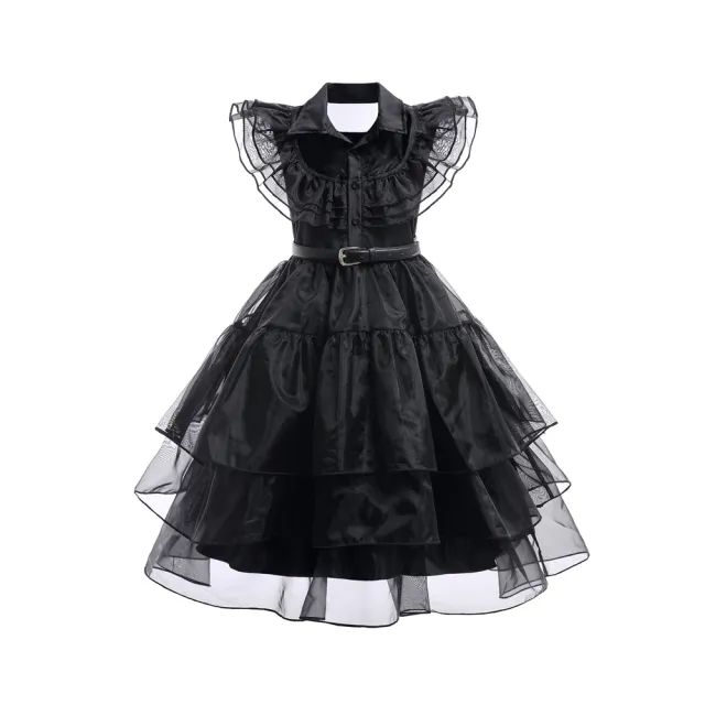 【橘魔法】兒童黑紗公主禮服裙 女童 童裝 萬聖節服裝 蛋糕裙 長洋裝 無袖洋裝 禮服 星期三 角色扮演