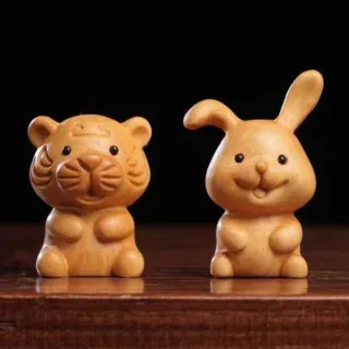 【LEEHER】可愛/老虎/擺飾/小飾品/擺件/十二生肖/送禮/金檀木/配件/桌面裝飾/兔子