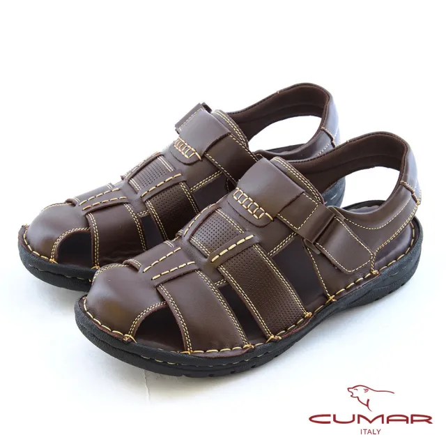 【CUMAR】護趾編織真皮休閒涼鞋826-009(咖啡色)