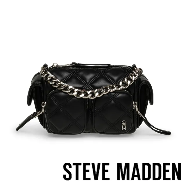 【steve madden】雙口袋粗鏈條機能斜背包BMINNY(黑色)