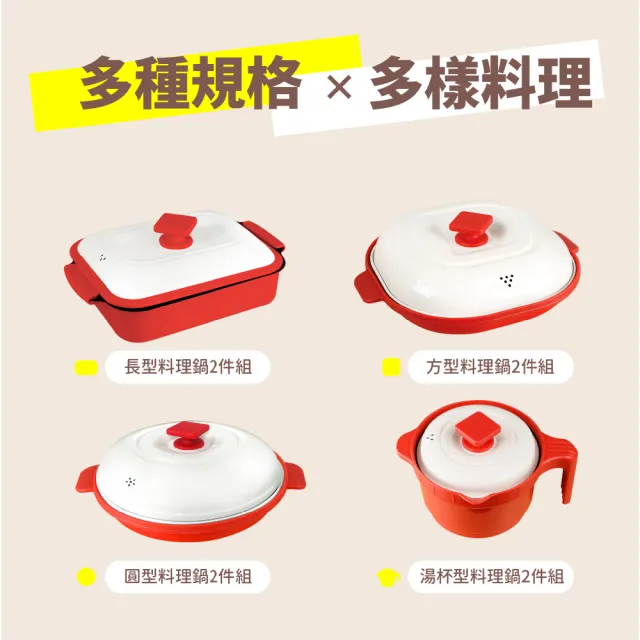 【ONE HOUSE】韓匠豪華4件微波專用快速料理鍋+湯杯型鍋/2鍋2蓋（萬用微波盒 多功能炊具 微波爐專用）EC