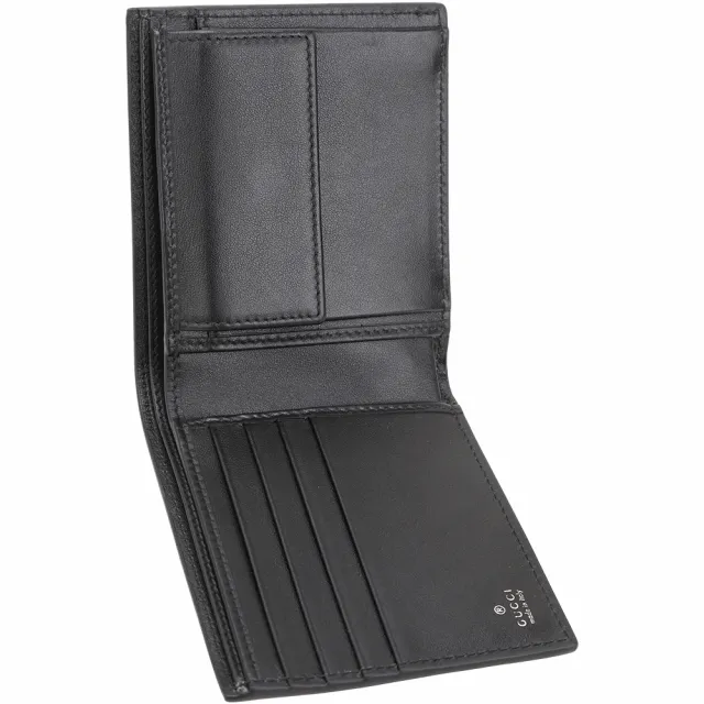 【GUCCI 古馳】Horsebit 馬銜扣4卡對開短夾(黑色)(皮夾 錢包)