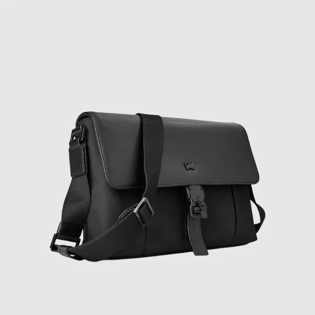 【BRAUN BUFFEL 德國小金牛】瓦拉頓-B 橫式大斜背包-黑色(BF594-TW62-BK) 男包送禮推薦