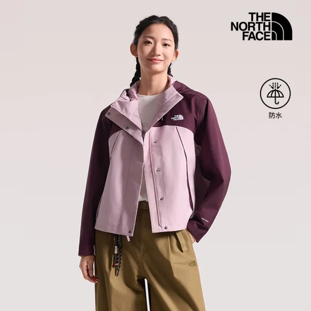 【The North Face】北面女款粉色DRYVENT防水連帽衝鋒衣｜8J6X0DA