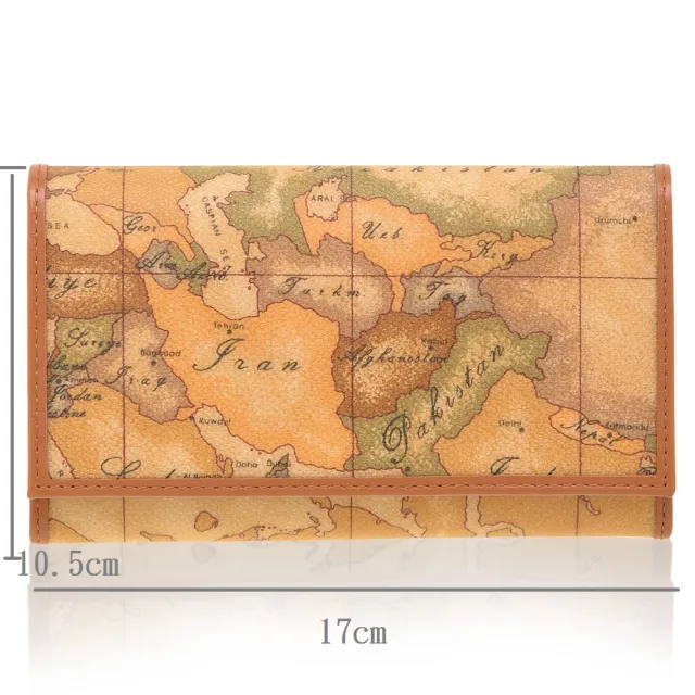 【Alviero Martini】義大利地圖包 扣式8卡零錢中長夾(地圖黃)