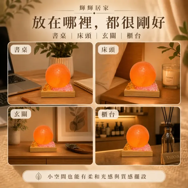 【瑰麗寶】USB迷你鹽燈圓球形(六款能量水晶小夜燈)
