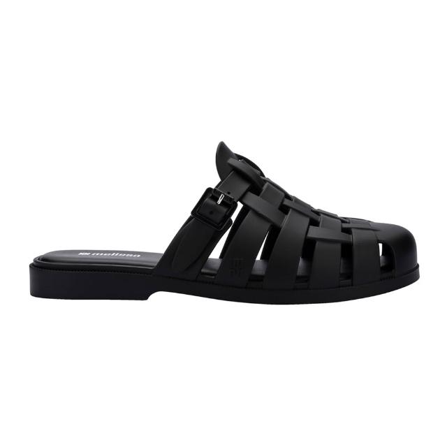 【Melissa】編織圓頭平底穆勒鞋(黑色)