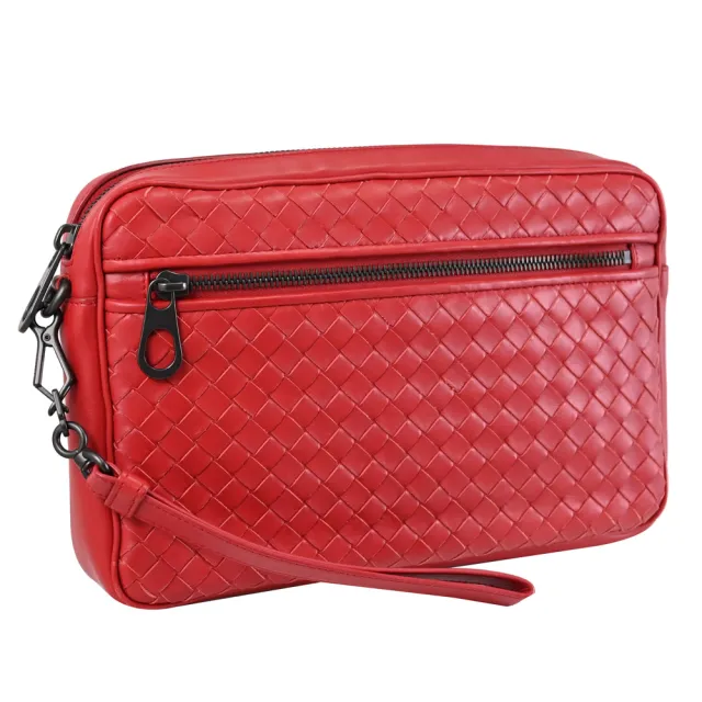 【BOTTEGA VENETA 寶緹嘉】經典編織羊皮手拿大商務包萬用包(紅)