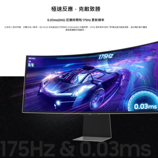 【Samsung 三星】34吋 Odyssey OLED G8 1800R曲面顯示器 (S34DG852SC)