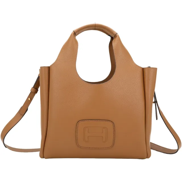 【HOGAN】H-Bag 小型 錘紋牛皮手提/斜背托特包(棕色)(字母 側背 義大利精品)