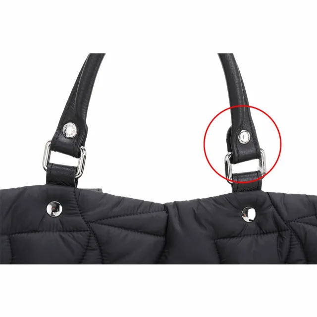【HOGAN】展示品 黑色波浪H尼龍衍縫蓬鬆手提/肩背托特包(背面右提把銀釦非原廠)(義大利精品)