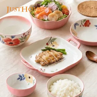 【Just Home】映花陶瓷6吋湯碗700ml(可微波 碗 湯碗 湯缽 麵碗 拉麵碗)