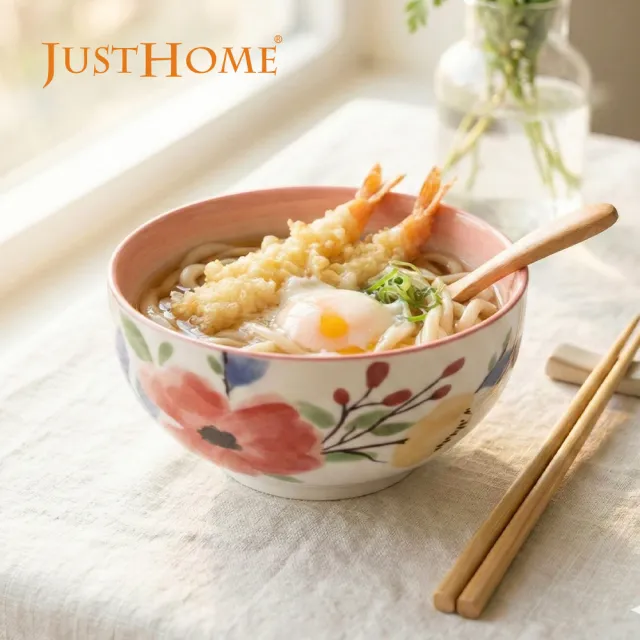 【Just Home】映花陶瓷6吋湯碗700ml(可微波 碗 湯碗 湯缽 麵碗 拉麵碗)