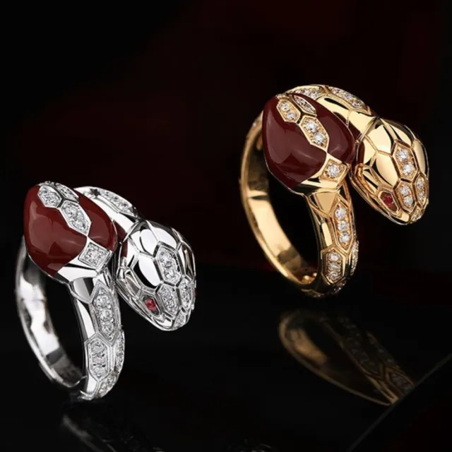 月輝珠寶 頂級天然鑽石(F/VVS) 紅寶石 18K金戒指 雙頭蛇系列 幾何蛇鱗圖騰 纏繞設計 精緻禮物