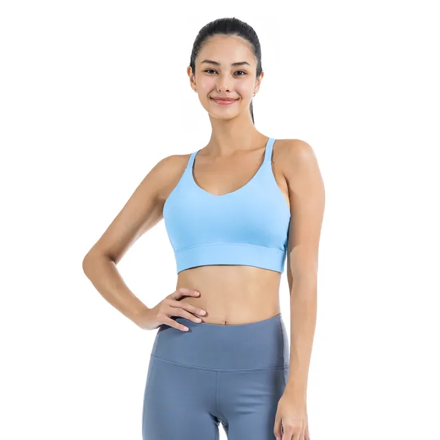【NAMASTE】Annie 造型拉提肩帶短上衣 - 海沫藍