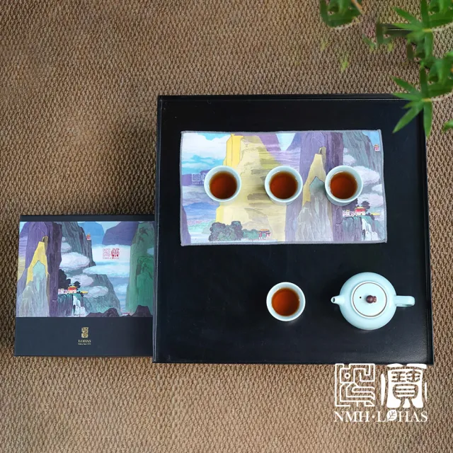 【LohasPottery 陸寶】太魯閣之美茶組-天青色(一壺四杯配茶巾 欣賞馬白水大師畫作魅力)