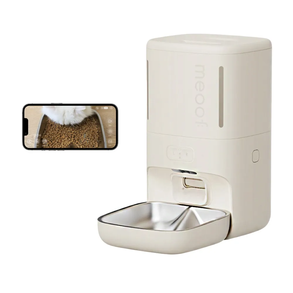 【meoof】慕斯雙倉智能餵食器 視訊版 不鏽鋼碗版本(5.5L 雙電源可無線 寵物餵食器 自動餵食器 鋰電池供電)
