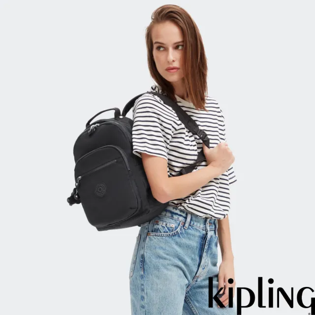 【KIPLING】『首爾包』曜岩黑品牌經典圓標機能手提後背包-SEOUL S