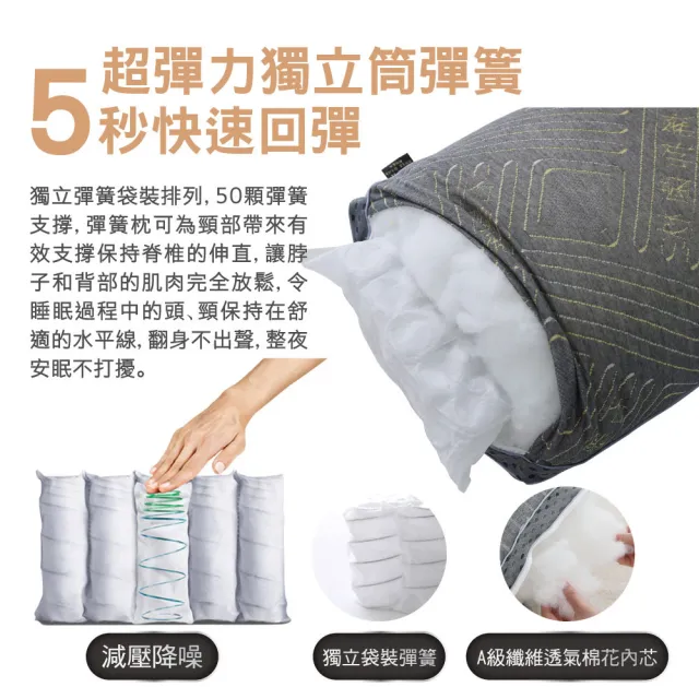 【ISHUR 伊舒爾】石墨烯遠紅外線獨立筒枕2入 台灣製造(贈天絲枕套2入/高科技/枕頭)