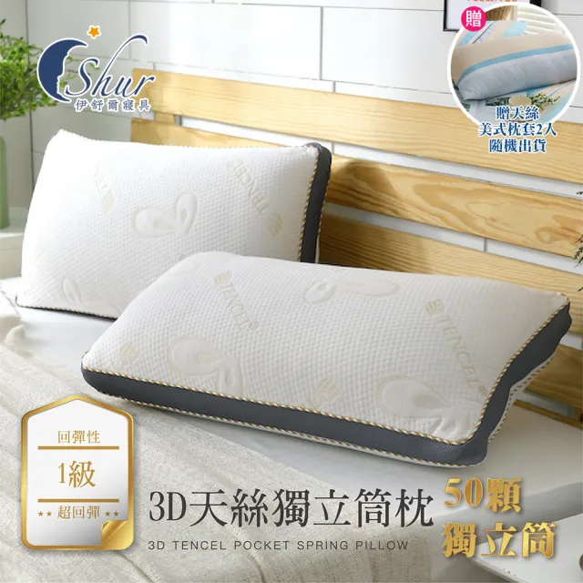 【ISHUR 伊舒爾】3D天絲獨立筒枕2入 台灣製造(加碼贈天絲枕套2入/TENCEL/枕頭)