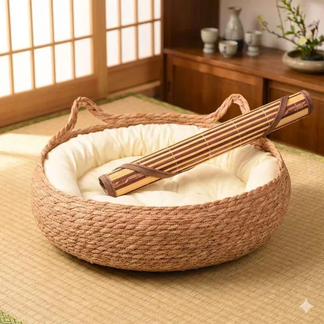 【MatsuTa 松太】草編藤編貓屋四季通用涼感寵物窩 夏季清涼貓抓窩小型犬狗窩貓舍 SYP