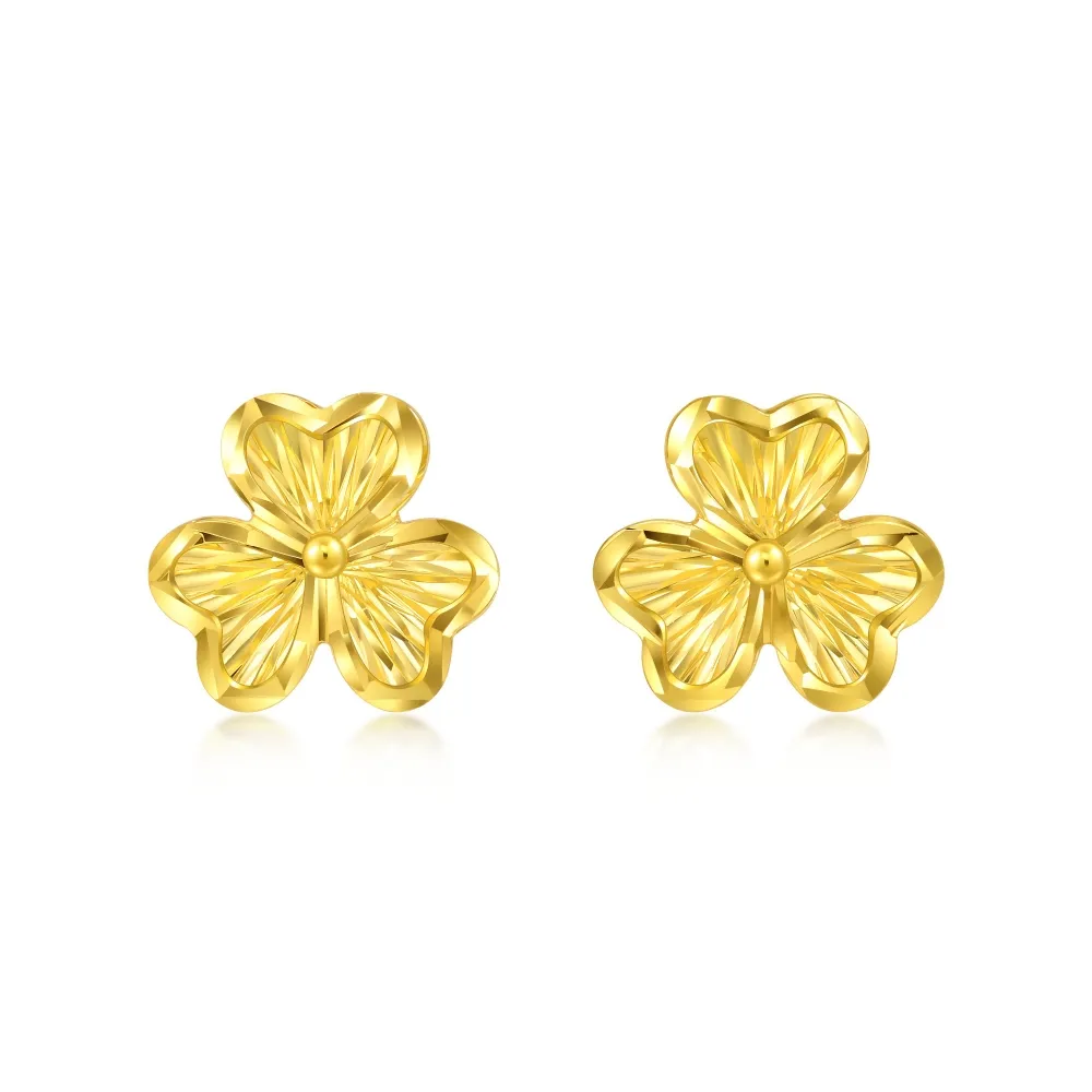 【點睛品】心形三瓣花 黃金耳環(一對)