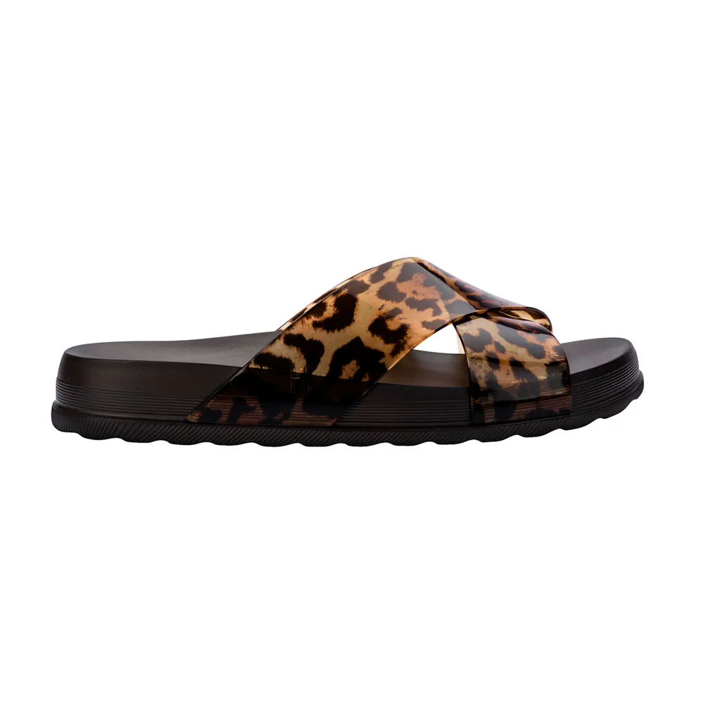 【Melissa】動物紋交叉寬帶平底拖鞋(豹紋)