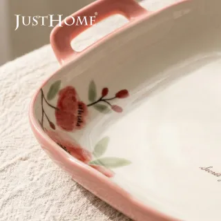 【Just Home】映花陶瓷9吋雙耳方盤(可微波 盤 餐盤 湯盤)