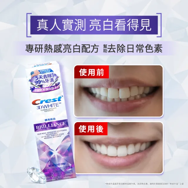 【Crest】速效美白-極致鑽白 美白牙膏110g 6入．牙齒美白(鑽亮炫白/鑽感薄荷/亮白防蛀)