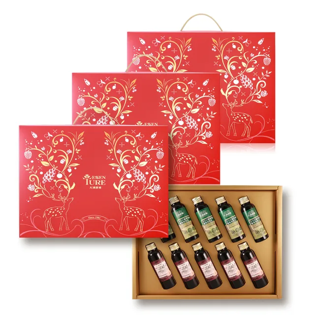 【ESSENTURE 大漢酵素】七福璀璨禮盒-雙酵蔬果酵素 3盒組(60ml*10瓶/盒 禮盒 年節禮盒 保健禮盒)