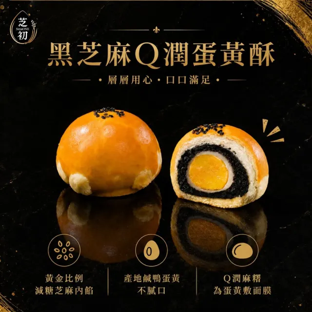 【芝初】2026年黑芝麻Q潤蛋黃酥禮盒(每盒有黑芝麻Q潤蛋黃酥x6+8倍細高鈣黑芝麻粉200gx1 附送禮提袋)