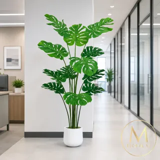 【Floral M】富貴安康龜背竹160cm大型仿真植栽(贈花盆)(仿真樹/免澆水/室內佈置/居家裝飾/招財擺設)