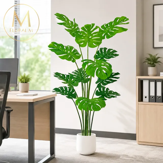 【Floral M】富貴安康龜背竹160cm大型仿真植栽(贈花盆)(仿真樹/免澆水/室內佈置/居家裝飾/招財擺設)