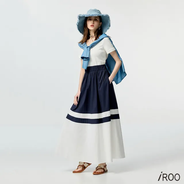 【iROO】大Ｕ領經典配條長洋裝