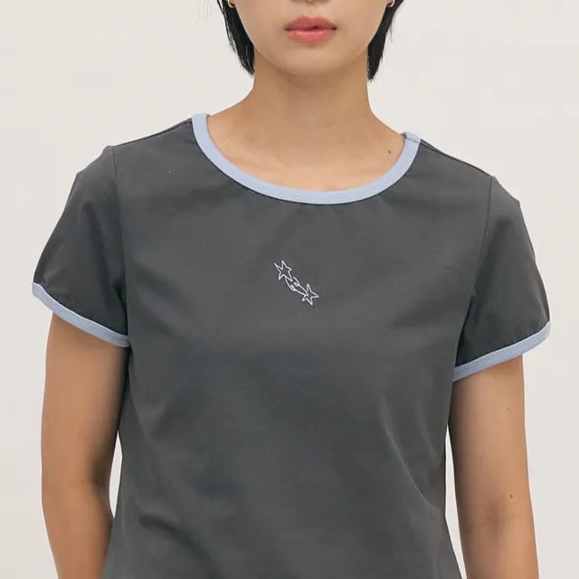 【plain-me】SAAKO 短袖 拼接 刺繡 女生短TEE 女上衣 流星刺繡拼接合肩TEE_SAA0049-262