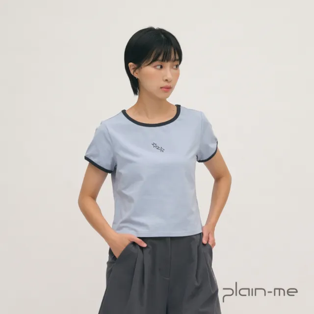 【plain-me】SAAKO 短袖 拼接 刺繡 女生短TEE 女上衣 流星刺繡拼接合肩TEE_SAA0049-262