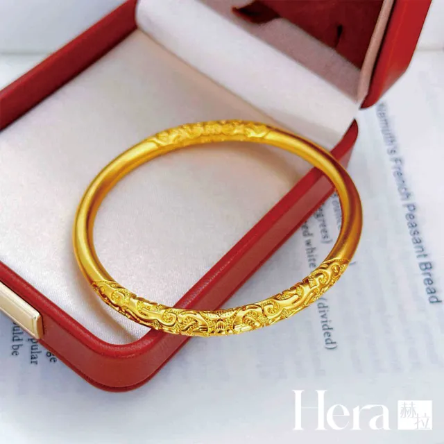 【HERA 赫拉】古法沙金素圈紫荊花草紋手鐲 H115072304(古法 沙金 素圈 紫荊花草紋 手鐲 )