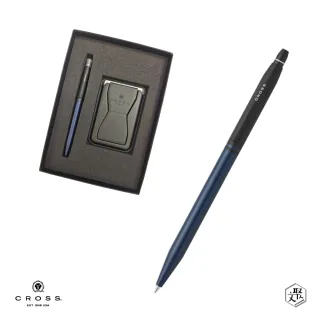 【CROSS】立卡禮服系列緞藍黑金屬原子筆+磁吸手機夾禮盒 客製化刻字(原廠正貨)