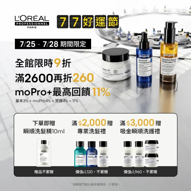 【L’OREAL 巴黎萊雅PRO】絲漾博吸金喚彩髮膜 250ml(瞬順髮膜/護髮/柔順/抗毛躁/髮膜)