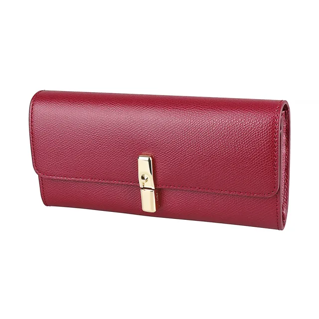 【FURLA 芙拉】FURLA Iride拱形金釦LOGO小牛皮8卡翻蓋磁釦式長夾(深紅)
