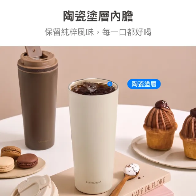 【LocknLock 樂扣樂扣】超值二入組 官方直營 手提瓷感隨行咖啡杯 550ml(兩色任選)