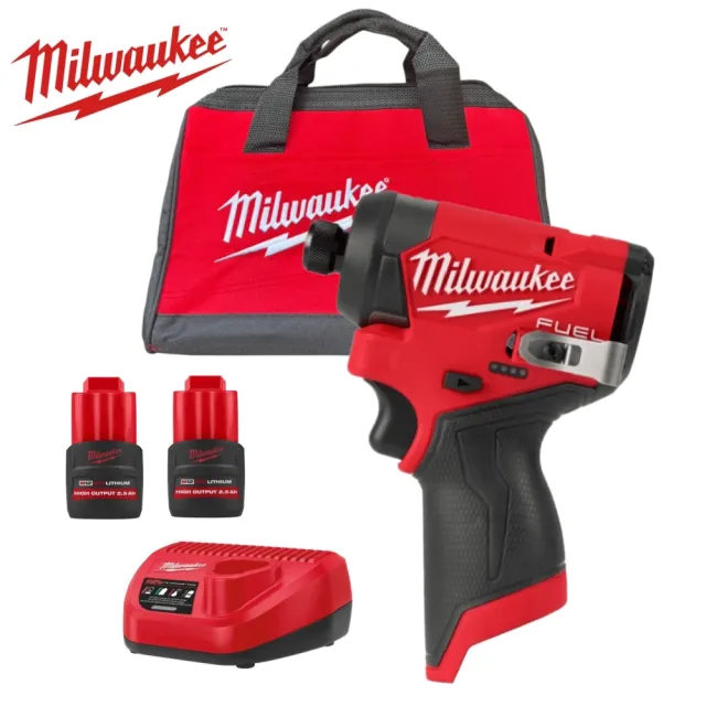 【Milwaukee 美沃奇】M12FID2 鋰電 無刷 起子機(M12 FID2主機+雙2.5電池+充電器+原廠提袋)